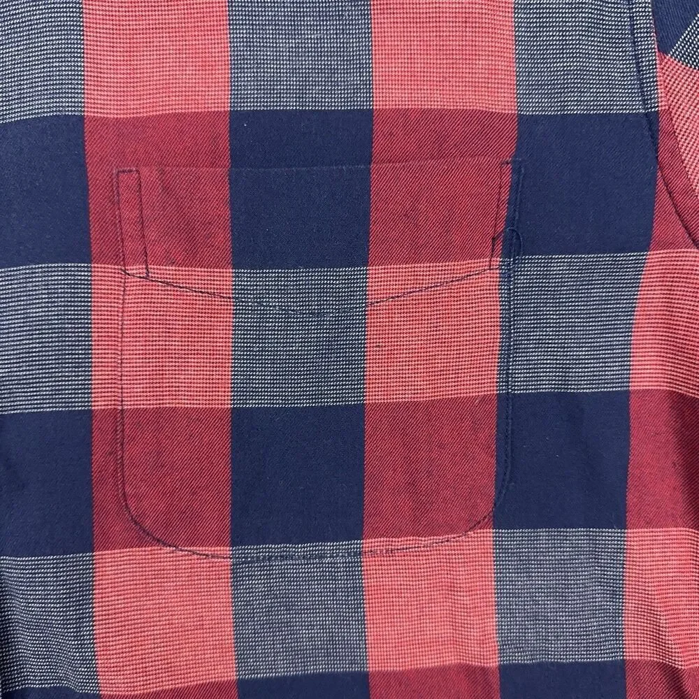 J Crew Shirt Mens Size M Red Navy Blue Buffalo Plaid Check Cotton Button Down